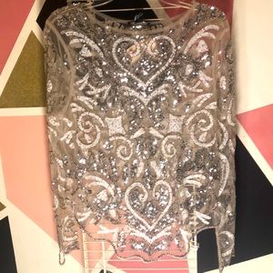 Silver and white sequin sheer Forever21 top